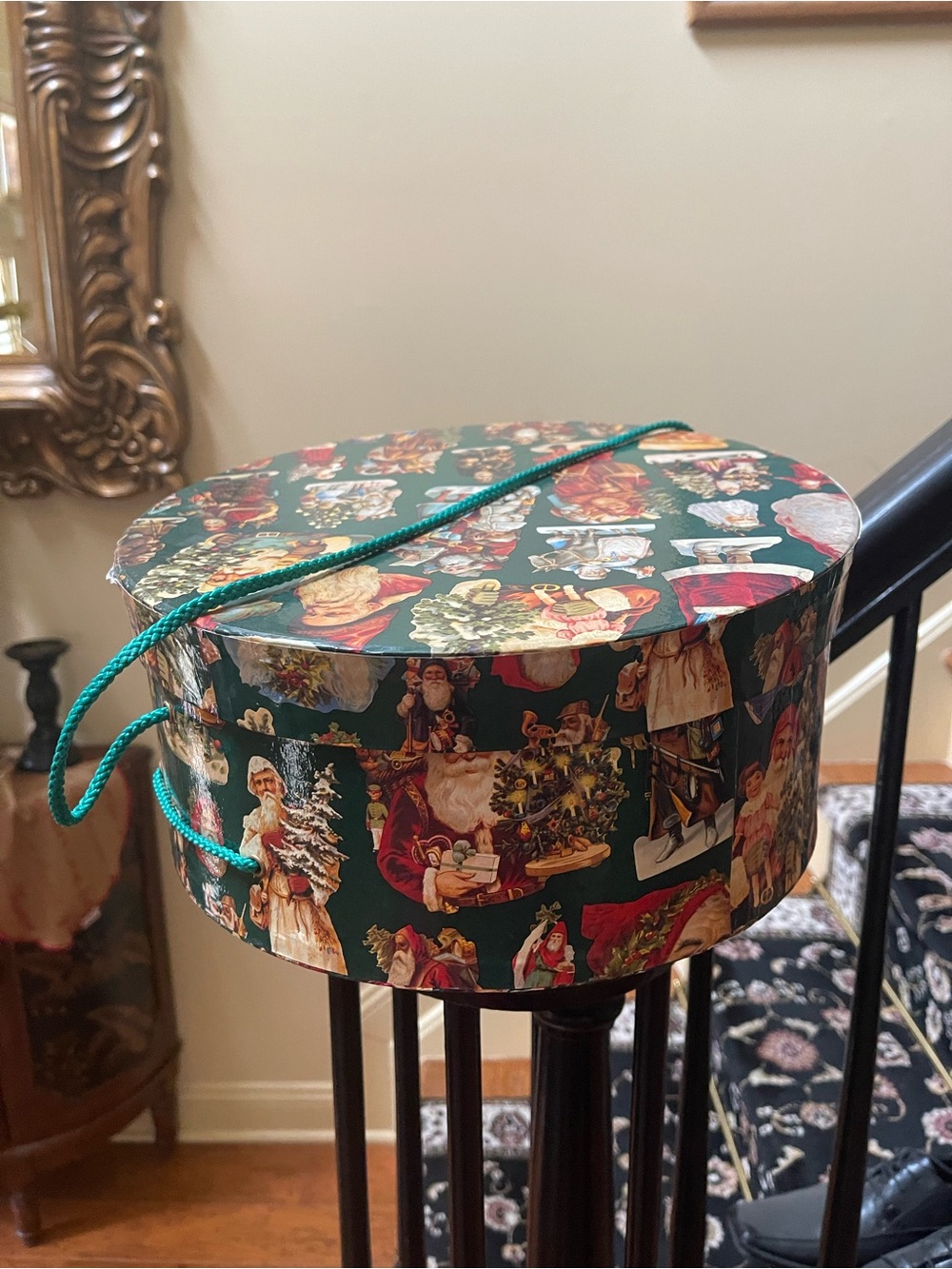Vintage HAT BOX 12" x 5" Floral Postcard Design Decorative Storage Romantic